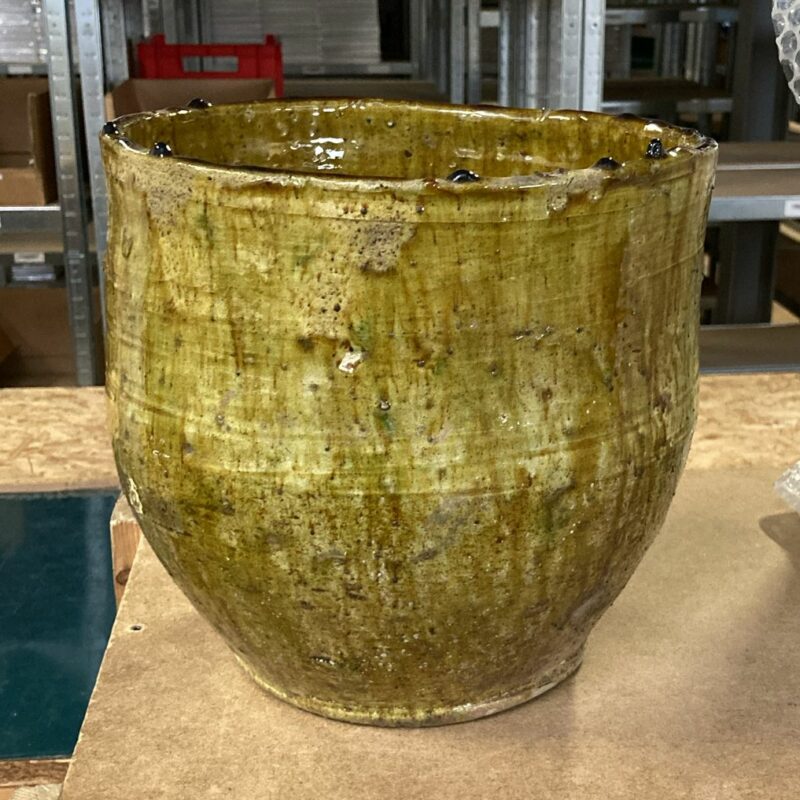 Gele aardewerken plantenpot - 22 cm